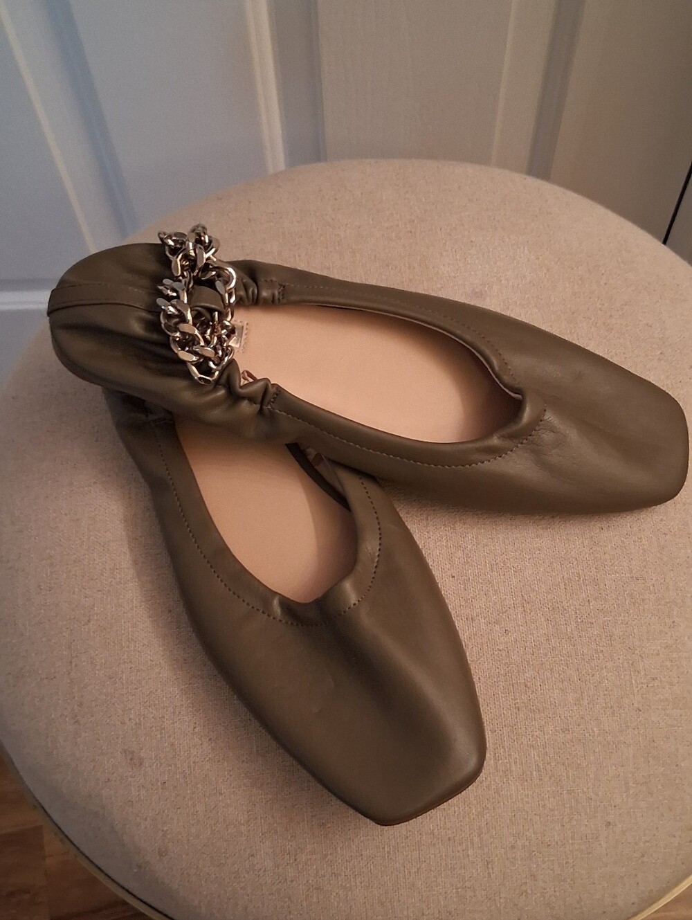 Primark Olive Green Chain-Accent Ballet Flats